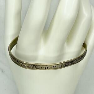 Hindi Embossed Thin Silver Tone Cuff Bracelet